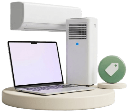 Laptop, split AC and tower AC